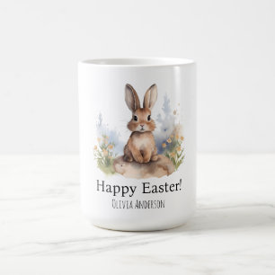 Glad påsk Cute Bunny med Gula blommor Kaffemugg