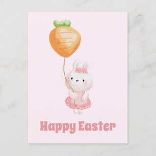 Glad påsk! Cute Bunny med morot Balloon Vykort