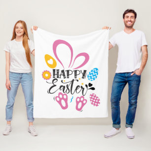 Glad påsk Cute Bunny med Påskägg Fleecefilt