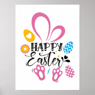 Glad påsk Cute Bunny med Påskägg Poster