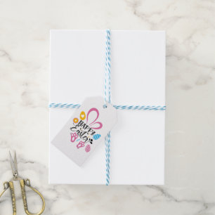 Glad påsk Cute Bunny med Påskägg Presentetikett