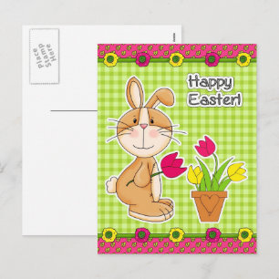 Glad påsk. Cute Bunny med Tulips Helg Vykort