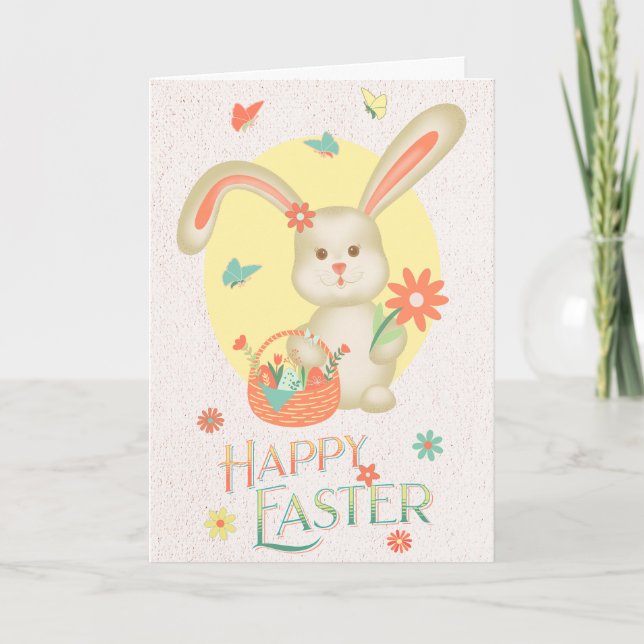 Glad påsk Cute Bunny Personlig Blommigt Pastel Helgkort (Framsida)