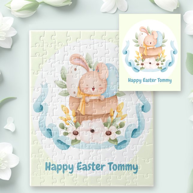 Glad påsk Cute Bunny personlig Jigszle Puzzle Pussel (Happy Easter Cute Bunny personalized Jigsaw Puzzle)