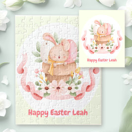 Glad påsk Cute Bunny Personlig Namn Girl Pussel