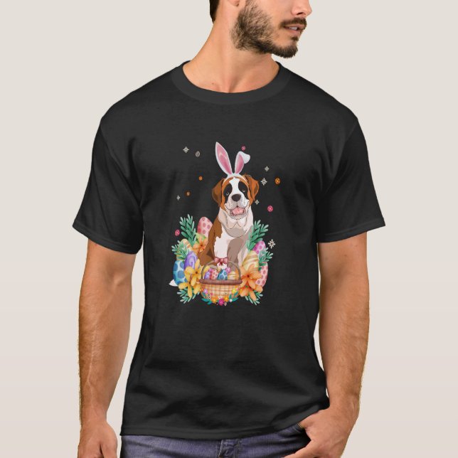 Glad påsk Cute Bunny Saint Bernard Wearing Bunn T Shirt (Framsida)