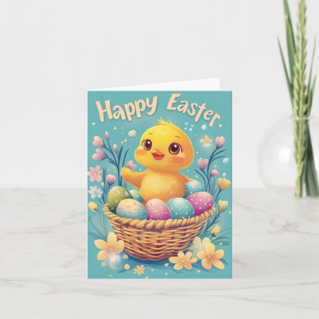 Glad påsk Cute Chick Hälsning Card Helgkort (Framsida)