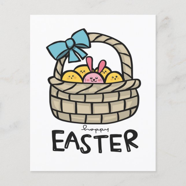 Glad påsk Cute Eggs Basket | Kanin Bunny Eggs Flygblad (Framsidan)
