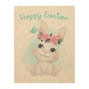 Glad påsk - Cute Girls & Women Bunny Watercolor Trätavla