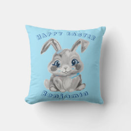 Glad påsk Cute Grått Bunny Rabbit Blue Namn Kudde