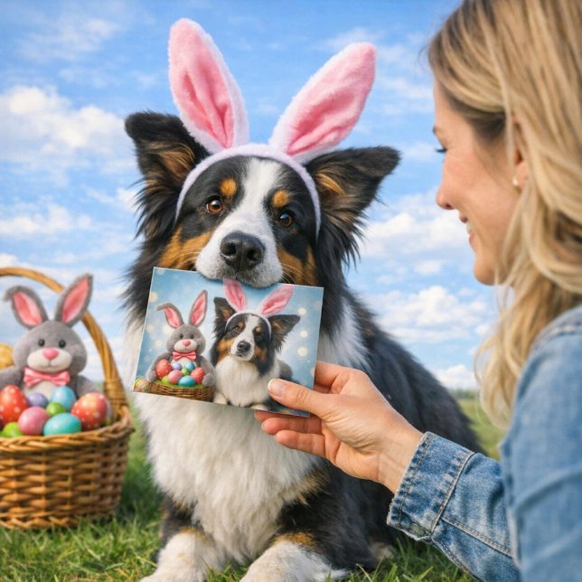 Glad påsk Cute Hund Julhälsningar Kort (When your dog delivers the card himself, Easter gets a whole lot sweeter—Border Collie approved)