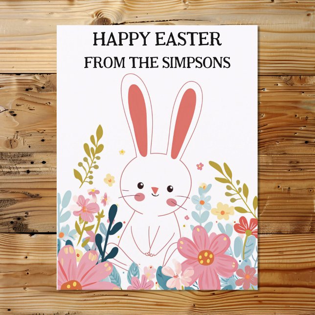 Glad påsk Cute Kawaii Bunny i Blommor-familjen Vykort (Skapare uppladdad)