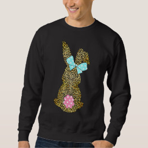Glad påsk Cute Leopard Bunny Rabbit Women Funny Lång Ärmad Tröja