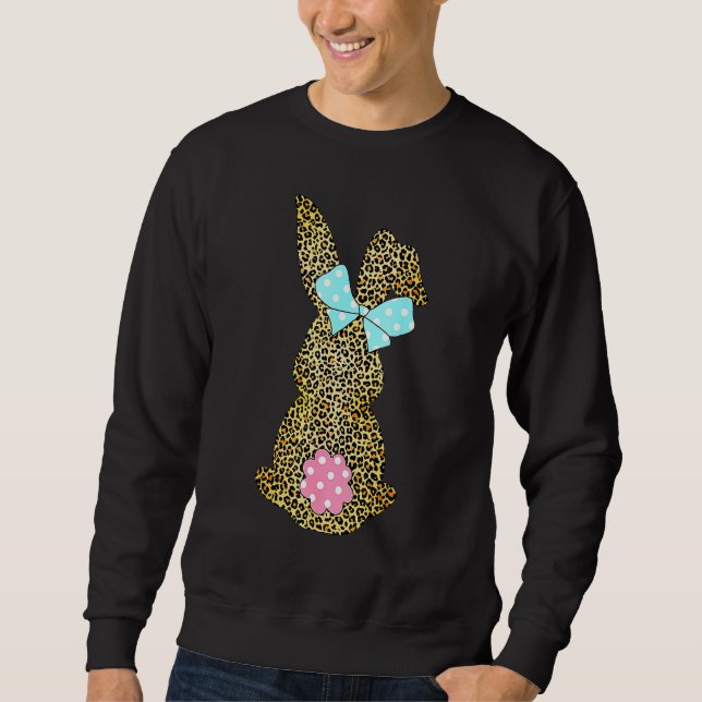 Glad påsk Cute Leopard Bunny Rabbit Women Funny Lång Ärmad Tröja (Framsida)
