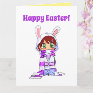 Glad påsk Cute Manga Bunny Girl Tecknad Kort