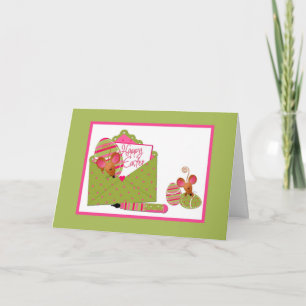 glad påsk, Cute Mice, Grönt Rosa Polka dots Helgkort
