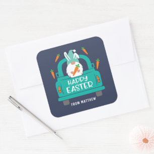 Glad påsk Cute Modern Gnome Lastbil Namn Classic Fyrkantigt Klistermärke