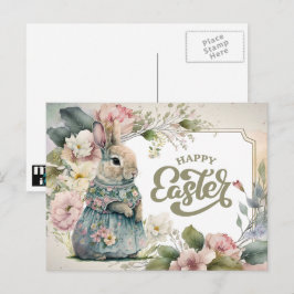 Glad påsk. Cute Old-Fashioned Bunny Helg Vykort