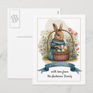 Glad påsk. Cute Old-Fashioned Bunny med ägg Helg Vykort