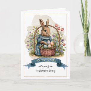 Glad påsk. Cute Old-Fashioned Bunny med ägg Helgkort