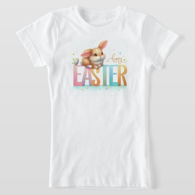 Glad påsk Cute Påsk Typography med Bunny T Shirt (Laydown)