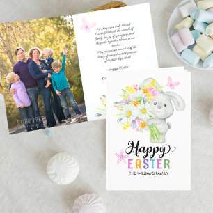 Glad påsk Cute Rabbit Watercolor Bouquet Photo Kort