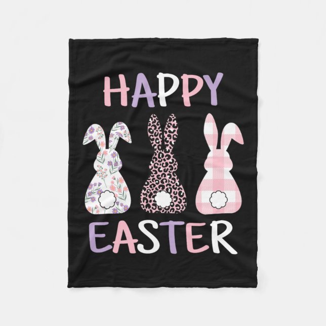 Glad påsk Cute Rosa Leopard Play Flower Bunny Fleecefilt (Framsidan)