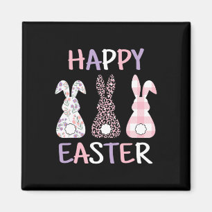 Glad påsk Cute Rosa Leopard Play Flower Bunny Magnet