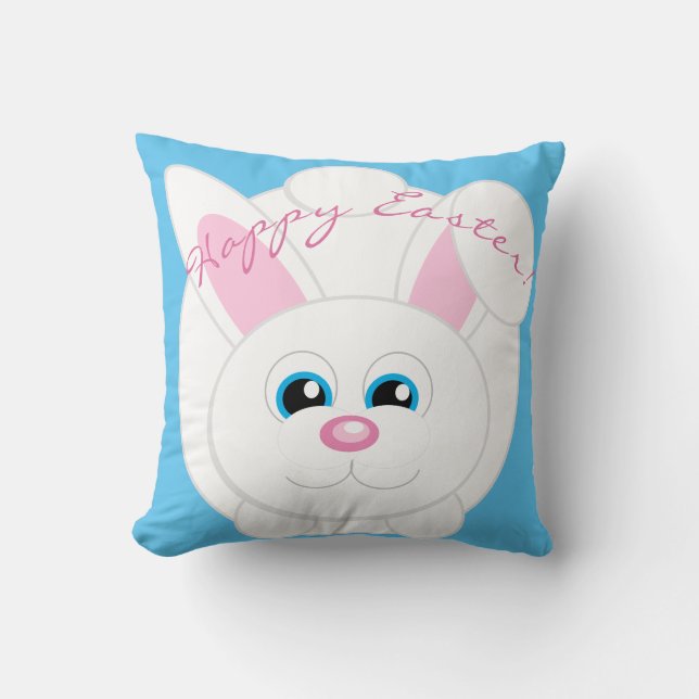 Glad påsk Cute Tecknad Bunny Blue Dekorativ kudde (Framsida)