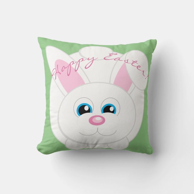 Glad påsk Cute Tecknad Bunny Grönt Dekorativ kudde (Framsida)