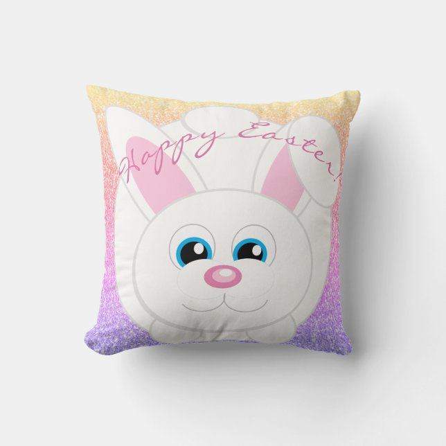 Glad påsk Cute Tecknad Bunny Rainbow Glitter Kudde (Framsida)