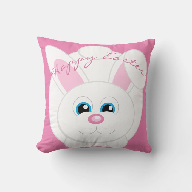 Glad påsk Cute Tecknad Bunny Rosa Dekorativ kudde (Framsida)