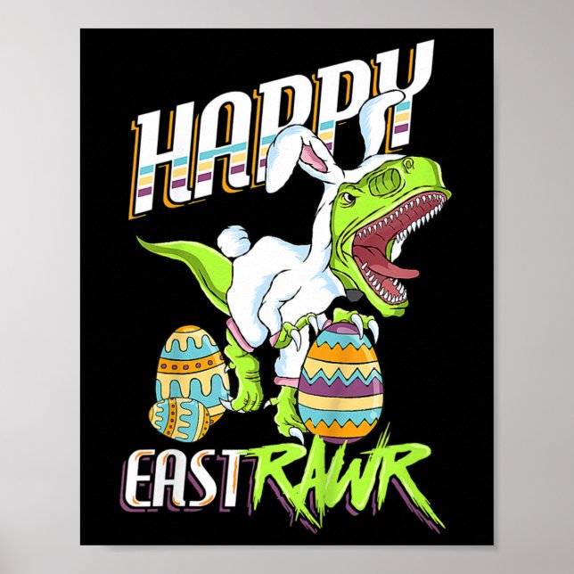 Glad påsk Cute Trex Dinosaur Påskhare Ägg Poster (Framsidan)