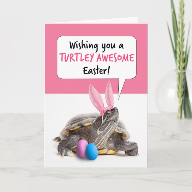 Glad påsk Cute Turtle om Bunny Öron Helgkort (Framsida)