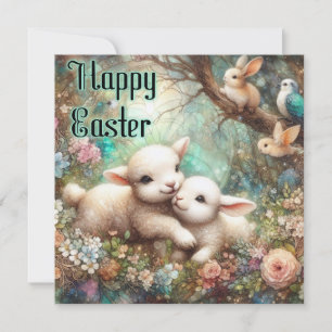 Glad påsk Cute Vintage Bunny och Lamb Påsk Julkort