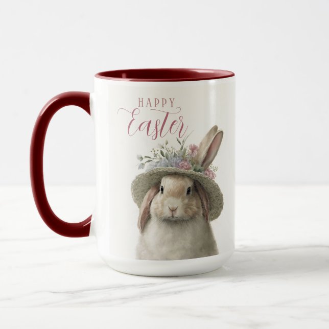 Glad påsk Cute Watercolor Blommigt Bunny Rabbit Mugg (Vänster)