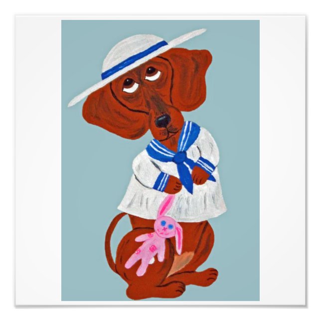 Glad påsk Dachshund Vikbar hälsningskort Fototryck (Framsidan)