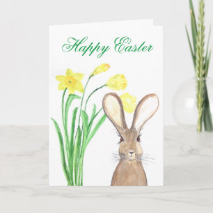 Glad påsk Daffodil Blommigt Bunny Rabbit Helgkort