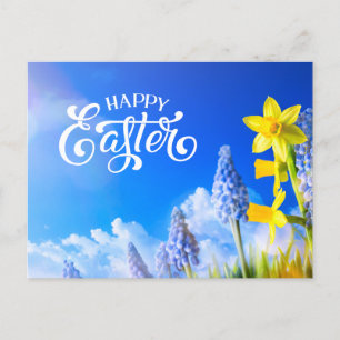 Glad påsk Daffodils, Vår Flower Blue Blommigt Vykort