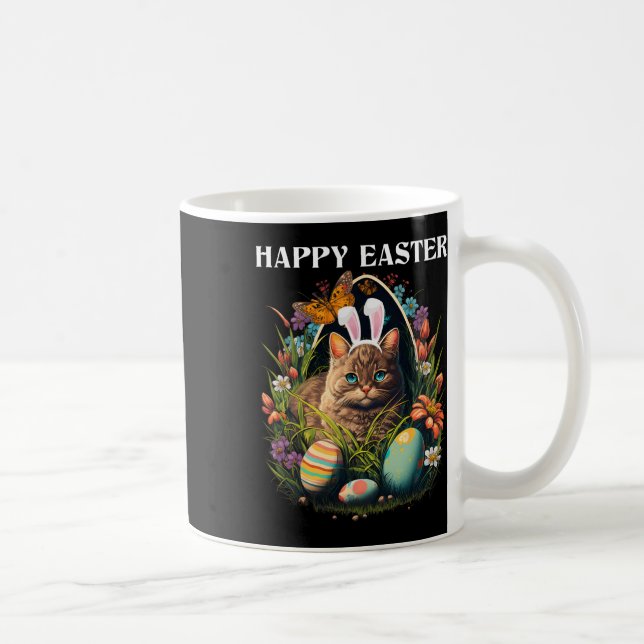 Glad påsk Dag Bunny Cat Eggs Basket Manar Kvinnor  Kaffemugg (Höger)