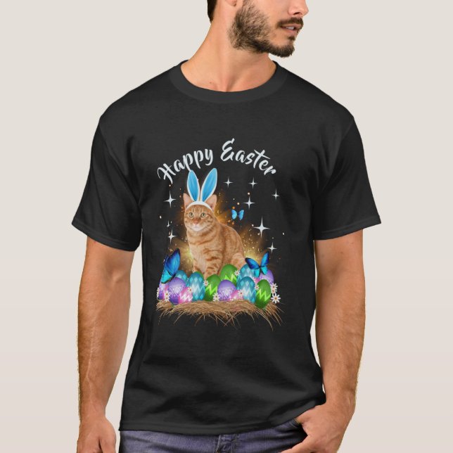 Glad påsk Dag Bunny Cat Eggs Basket Manar Kvinnor  T Shirt (Framsida)