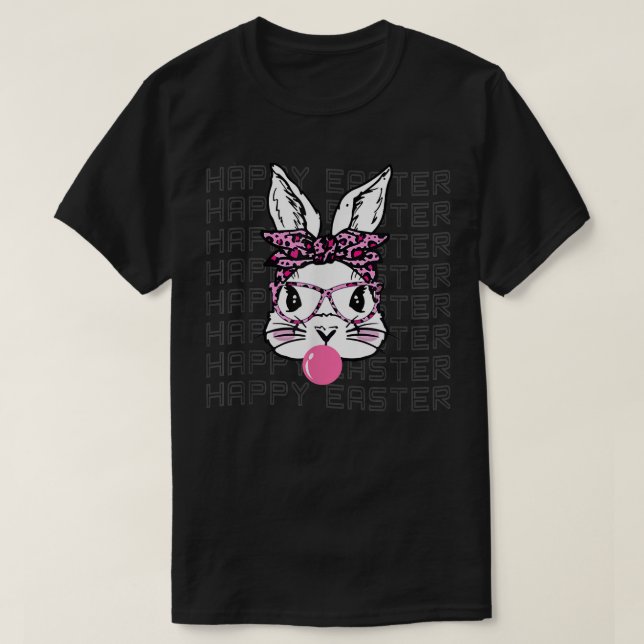 Glad påsk Dag Cute Bunny Ansikte Leopard Glass H T Shirt (Design framsida)