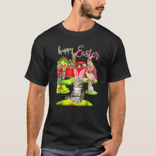 Glad påsk Dag Cute Cat Riding Red Lastbil Kärlek B T Shirt
