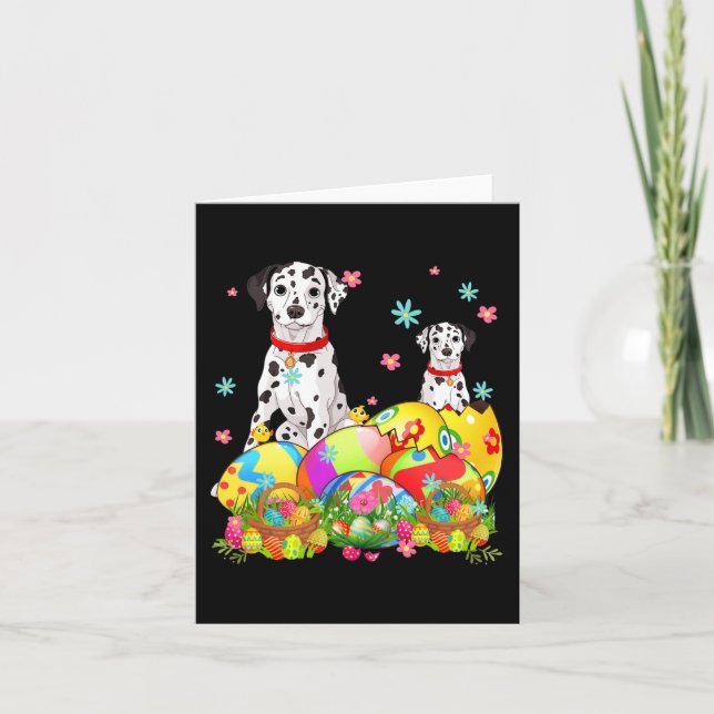 Glad påsk Dag Dalmatien med Påskägg Hund Lo Kort (Framsida)
