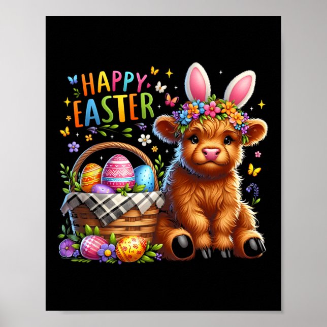 Glad påsk Dag Kå Kute Påskhare Kvinnor barn Poster (Framsidan)