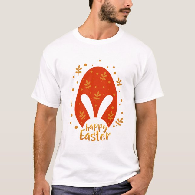 Glad påsk dag löv och ägg, söt påskhare t shirt (Framsida)