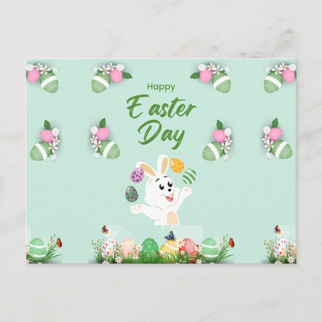 Glad påsk dag- luddig bunny och ägg Påsk Helg Vykort (Framsida)