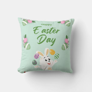 Glad påsk dag- luddig bunny och ägg Påsk Kudde