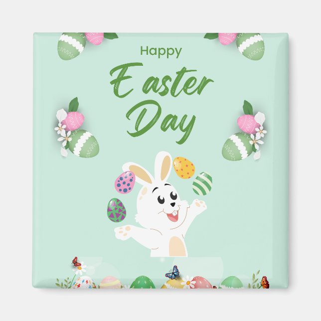 Glad påsk dag- luddig bunny och ägg Påsk Magnet (Framsidan)