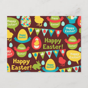 Glad påsk dag-Mönster bunny och ägg-Påsk Helg Vykort